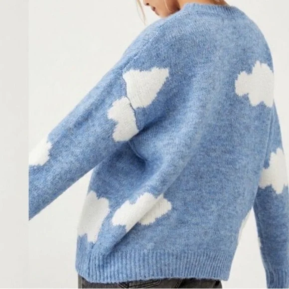Anthropologie Little Lies Cassie Cloud Sweater Blue Gray Marled Crewneck RARE - Picture 11 of 16